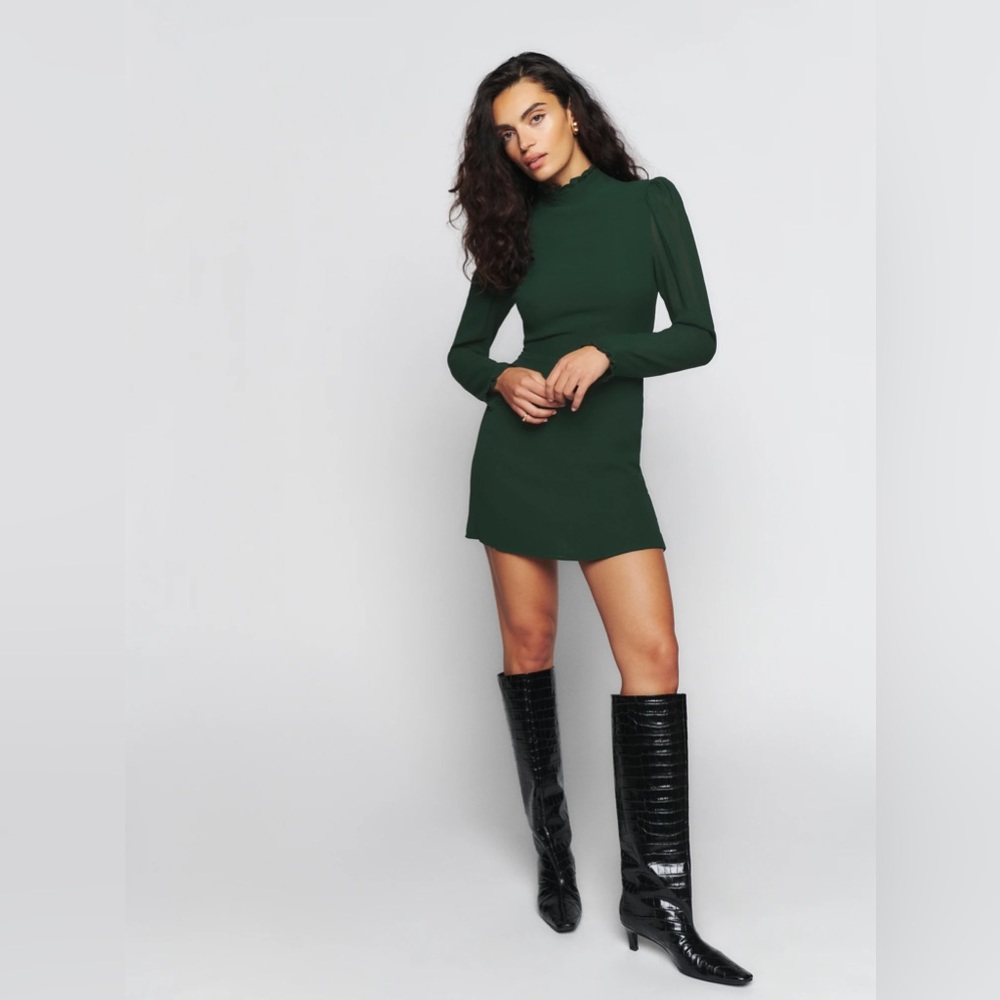 Reformation Lewis Mini Dress Forest Green